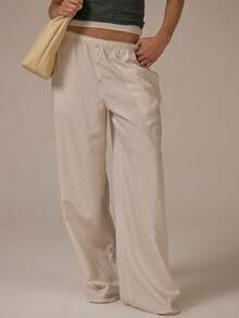 MUSERA Stripe Button Detail Elasticated Waist Wide Leg Trousers Spring Summer Cute Cosy Cottage Core Spring Dew Casual - Multicolor - View 1