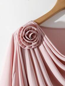 GlowEve CURVE 大码女式花卉装饰垂领优雅甜美派对情人节短袖衬衫，春夏款 - 粉色 - 查看 3