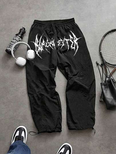 Sport MetroGents Men's Casual Everyday Commute Letter Print Drawstring Waist Sports Pants