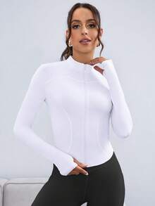 SHEIN Sovereign Charm 女款純色簡約日常長袖運動外套 - 白色 - 查看 2