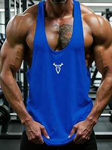 GymBeat Tank Top Pria dengan Motif Grafis, Leher Bulat Longgar, Tanpa Punggung, Kasual untuk Olahraga, Gym - Biru - View 4