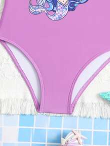 Young Girls1piece,Mermaid Princess Printed,One-Pieces Beachwear,Travel,Relax,Sunbathing,Water-Resistant,Sun,Summer,Anti-Uv,Sun Protection,Swim,Beach,Sea,Holiday,Vacationsummer One Piece Swimsuit Girls Mermaid Swimsuit Girls Mermaid Tail Swimsuit Kids Girls Swimming Costume Mermaid Pajamas - Multicolor - View 5