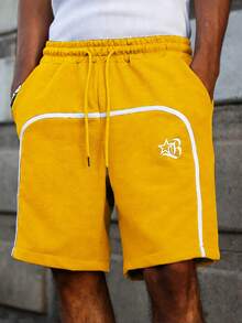 PAVTROS Men's Drawstring Waist Striped Design Slant Pocket Casual Shorts Athletic Shorts Yellow Shorts Men's Streetwear Shorts Yellow Men Shorts Drawstring Shorts - Yellow - View 6