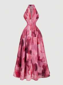 SHEIN MOD Vestido elegante con diseño de botones y estampado de teñido anudado para mujer - Multicolor - Ver 5