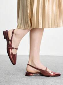 CUCCOO BIZCHIC 女士亮面漆皮玛丽珍平底鞋，圆头，酒红色，时尚百搭，适合通勤、约会、派对、度假、圣诞节上学等场合。 - 銅色 - 查看 5