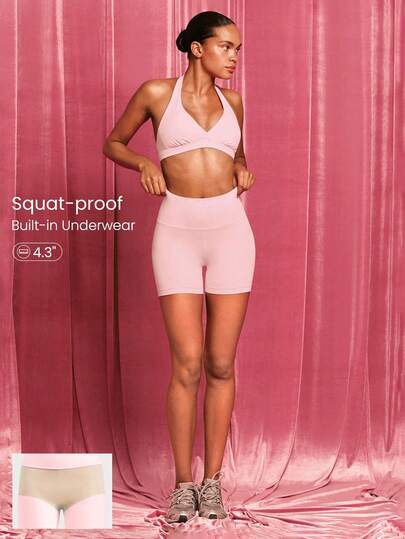 GLOWMODE 4.3" FeatherFit™ High-Rise Waist Shorts With Built-In Shorts Non-Slip Grips Low Impact Yoga Pilates Studio Daily Casual Wear