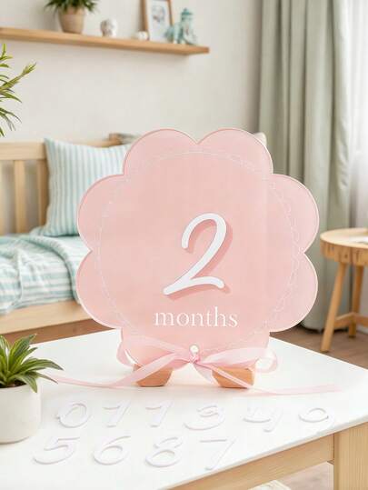 粉色丝带蝴蝶结亚克力里程碑卡片，每月里程碑标记，婴儿派对礼物，新生儿摄影道具