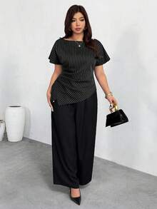 Firerie Lässige elegante karierte Bluse mit asymmetrischem Saum, geeignet für den Arbeitsweg, den Alltag und modischen Business-Stil / Herbstkleidung für Frauen / / Lehreroutfits für Frauen / Ausgeh-Oberteile / Ausgeh-Oberteile / Business Casual für Frauen / gestreifte Bluse / Business Casual für Frauen / Lehrerblusen - Schwarz - Übersicht 5