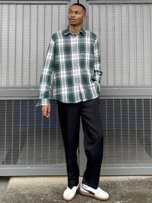 Ngobest Haus Ngobest Haus 男士长袖格子法兰绒衬衫加厚保暖商务休闲衬衣新款绿色秋冬 - 綠色 - 查看 6