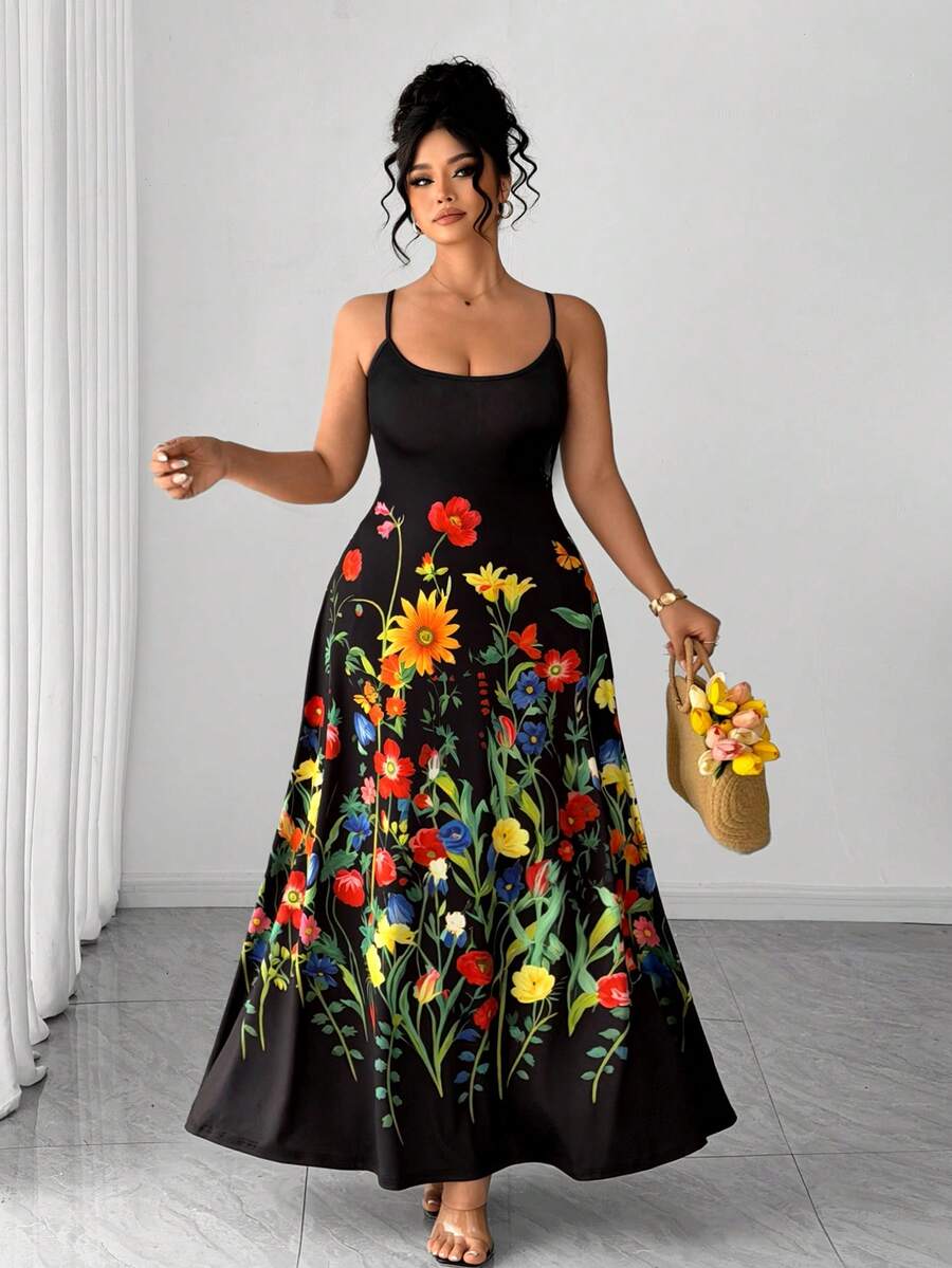 Elenzga 大码女式优雅碎花黄色无袖连衣裙，舒适短袖夏季连衣裙，适合度假、海滩、毕业典礼、节日、情人节、音乐节、母亲节、万圣节、感恩节、复活节、国庆节、舞会、约会、派对、婚礼、郊游等场合。 - 黑色 - 查看 1