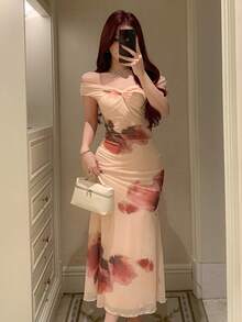 DAZY Women's Off-Shoulder Twist Fitted Long Dress, Fashionable Summer - Pink - View 3