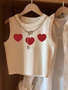 Resyla Women's White Valentine's Day Heart Graphic Casual Versatile Tank Top - Multicolor - View 3