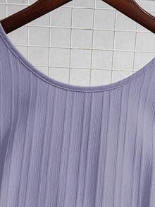 Vestido casual mini de mujer con tirantes de amarre, espalda descubierta, sin mangas, corte evasé y volantes en el bajo - Morado 2 - Ver 6