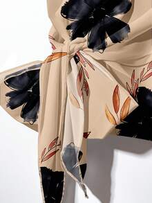 EMERY ROSE 女士花卉撞色系带蝴蝶结宽松直筒裤两件套，休闲 - 彩色 - 查看 5