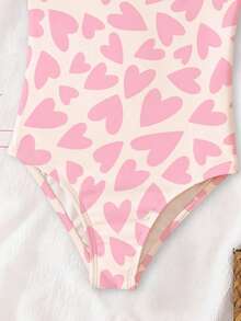 SHEIN Young Girls' Casual Minimalist Heart Pattern One-Piece Swimsuit, Suitable For Summer - Multicolor - View 8