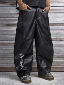 AXEPEAK Pantalones casuales de hombre con bolsillos en diagonal, estampado gráfico y ajuste holgado - Negro - Ver 4