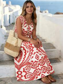 Balvessa Vestido sin mangas con estampado de paisley para mujer, suelto y favorecedor, estilo vacacional - Naranja - Ver 5