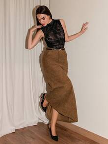 Bris Aura Black Lace Sleeveless Open Shoulder Ruched Bodysuits, Autumn, Halloween - Black - View 4