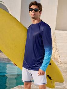 CoralVoy Men's Ombre Rash Guard Long Sleeve Swimwear Men's Rash Guard Men's Pool Outfit Surf Shirt Men Beach Wear For Men Men's Swim Shirt - Blue - View 6