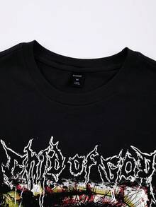 ROMWE MEN Grunge Punk Camiseta de tirantes con cuello redondo con gráfico de letra y ojo vintage desgastada para hombre - Negro - Ver 4