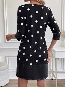 Ellevyn Women's Polka Dot Print Round Neck Fitted Elegant Mini Dress - Black - View 2