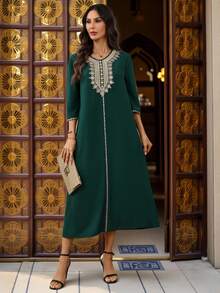 EMERY ROSE 女士休闲刺绣中长连衣裙 - 綠色 - 查看 11