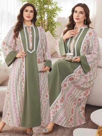 Al Najma Plus Size Women Floral Print Loose Fit Elegant Dress, Suitable For Vacation