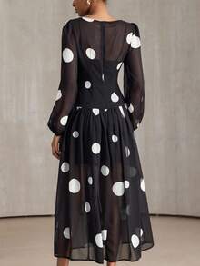 Aveloria Modichic 优雅雪纺波点复古轻盈长袖连衣裙 - 黑色 - 查看 6