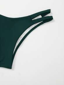 Swim Basics Solid Color Hollow-Out Swimwear Bottom For Beach Vacation - Olive Green - View 3