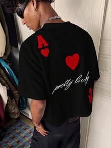 PAVTROS Men's Round Neck Letter & Heart Print Casual Everyday Short Sleeve T-Shirt - Black - View 5