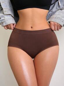 DesireSculpt 1 Stück Damen Mode Mitteltaille einfarbige Slips - Kaffeebraun - Übersicht 5