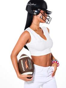 BABYPHAT Notch Neck Cropped Tank Top V-Neck Sleeveless Cotton Tee Casual Summer Spring Street Style Fashion Basic Essential Layering Piece - White - View 1