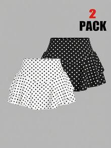 SHEIN EZwear 2 pezzi Pantaloncini da donna retrò a pois bianchi e neri, adatti per l'estate - Multicolore - Visualizzare 1