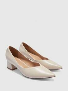 CUCCOO BIZCHIC Women's Apricot Matte Minimalist Classic Pointed Toe Office/Commute Business Chunky Heel Pumps - Apricot - View 7