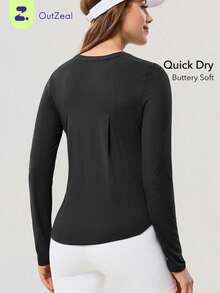 OutZeal Women Sports Tee Running Gym Top Long Sleeve Quick-Drying Mesh Design - Black - View 1
