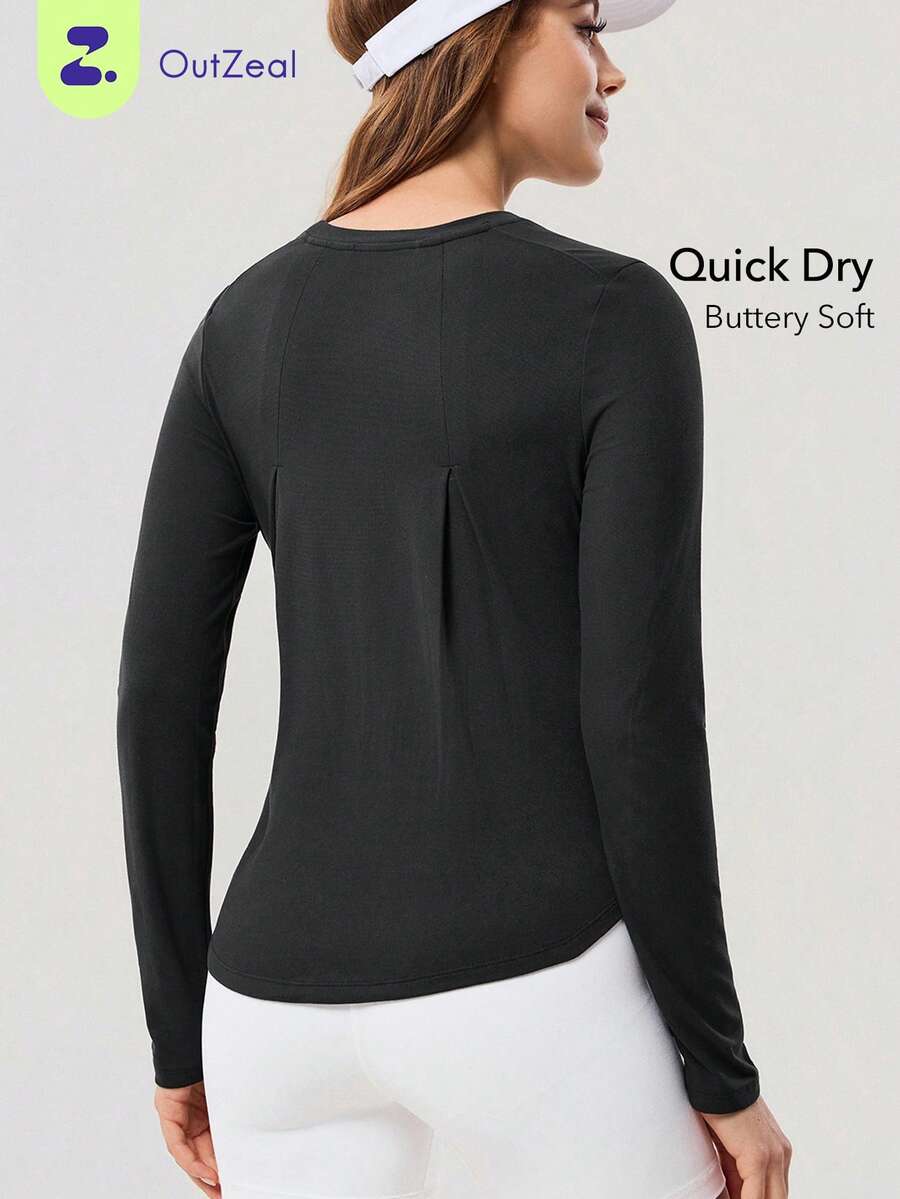 OutZeal Women Sports Tee Running Gym Top Long Sleeve Quick-Drying Mesh Design - Black - View 1