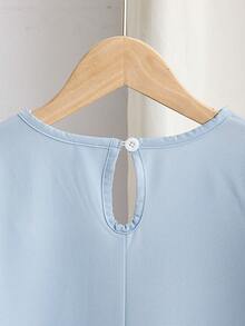 少女休闲亮片蝴蝶刺绣V领长袖连衣裙，秋季款 - 藍色 - 查看 7