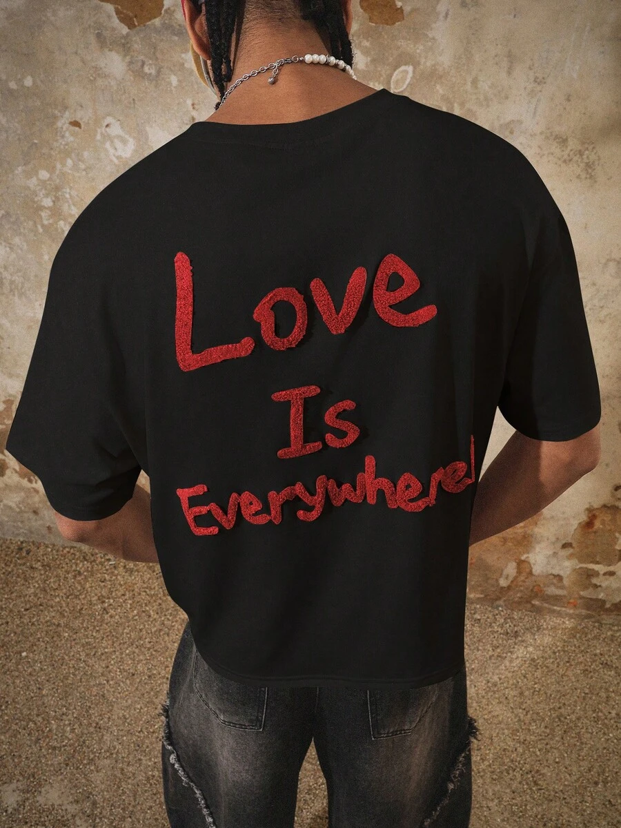 PAVTROS Men's Casual Slogan Graphic Round Neck Short Sleeve T-Shirt, Versatile For Daily Wear - Black - View 1