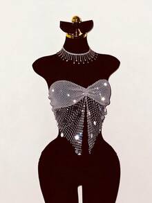 EgrlEra 女士亮片水钻装饰抹胸上衣，适合酒吧、派对、音乐节等场合。 - 淺灰色 - 查看 4