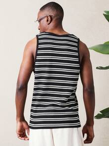 SUMWON Ribbed Tank Top With Horizontal Striped Pattern Crew Neck Sleeveless Summer Casual Everyday Wear - Black and White - View 5