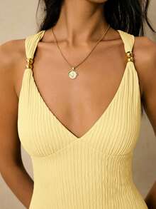Poéselle Women's Solid Color Sweetheart Neck Fitted Elegant Sleeveless Dress - Light Yellow - View 6