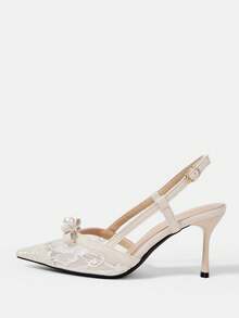 CUCCOO HITCHD 女士尖头搭扣设计时尚高跟鞋，适合日常穿着 - 杏色 - 查看 2