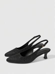 Sleekvia Women's Pointed Toe Rhinestone Buckle Design Everyday Versatile Fashion High Heels For Christmas - Black - View 10