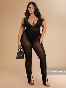 SHEIN BAE Leggings neri trasparenti taglie forti per donne, pantaloni skinny a vita alta sexy e lunghi - nero - Visualizzare 3