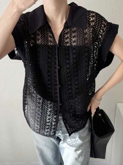 FRIFUL Áo khoác cardigan dáng rộng thêu ren dành cho nữ