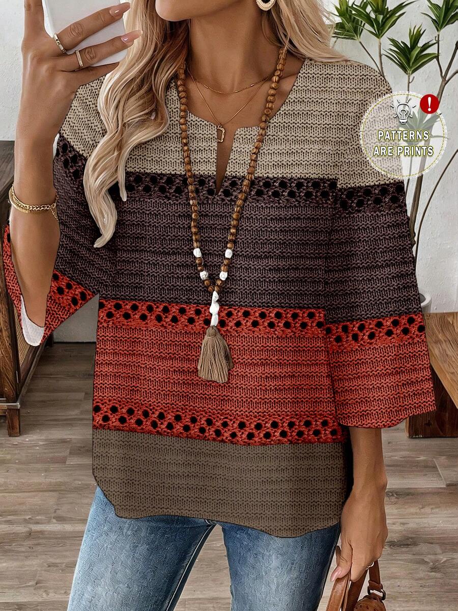 EMERY ROSE Blusa de trabajo con cuello en V y manga 3/4, primavera/otoño para mujer - Multicolor - Ver 1