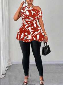 Maweii 大码女式无袖不对称下摆系带修身衬衫，休闲通勤日常度假穿着，春夏秋季 - 彩色 - 查看 3