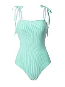 Swim Vcay 女士条纹清爽休闲连体泳衣 - 薄荷綠 - 查看 4