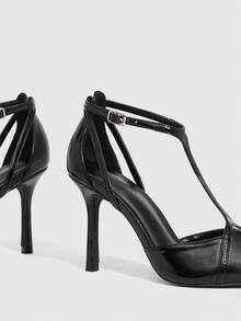 CUCCOO SZL Scarpin Feminino de Bico Fino em Cetim com Decoração de Strass, Elegante e Sofisticado para Casamento - PU preto - Visão 6