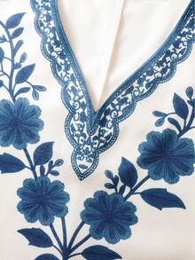 EMERY ROSE Women's Elegant Casual/Commute/Vacation Short Sleeve V-Neck Printed Loose Blouse - Multicolor - View 7